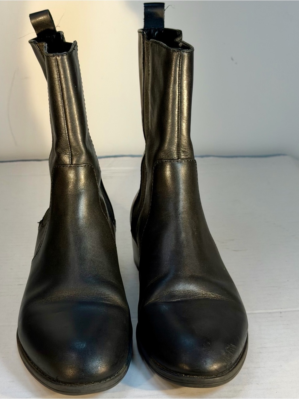 Lauren Ralph Lauren Mona Black Leather Chelsea Boots Mid-Calf Size 8B